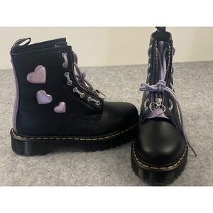 Dr Martens 1460 Zip Heart Boots Black Purple Lilac Laces Combat Woman 8 *NWOT